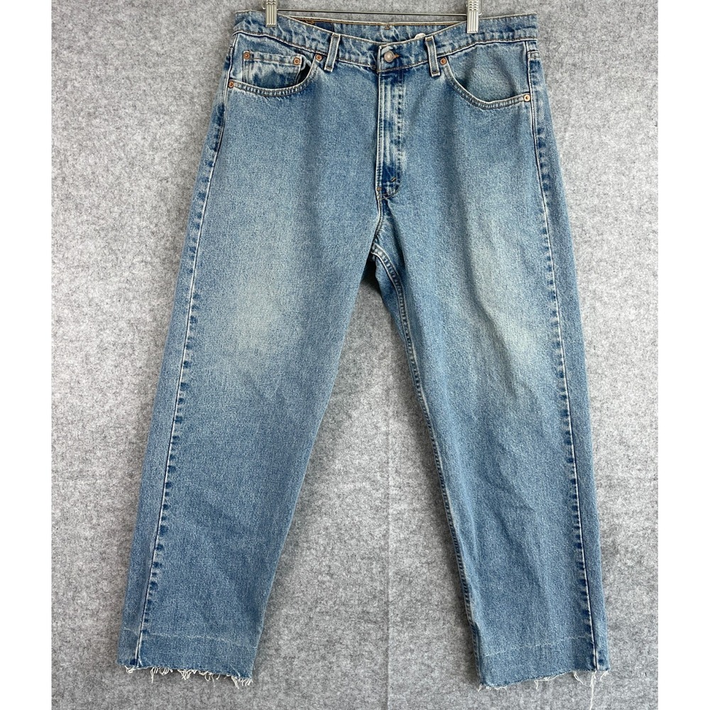 VTG Levis 565 Jeans Mens 38x31 Loose Fit Wide Leg Medium Wash Raw Hem USA 90s